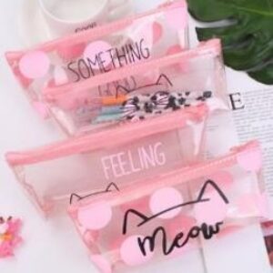 Trasnparent  Pink Pen Bag 8.5×19.5 cm