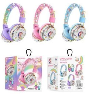 Unicorn wireless headphones in purple, pink and blue colors