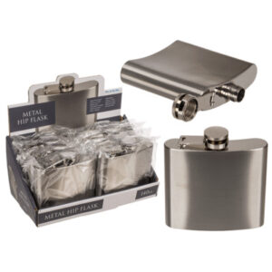 Metal flask for ca. 140 ml, ca. 10 x 9.5 cm, 8 pcs. per display