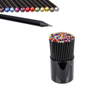 Black pencil with Swarovski stone, 12 colours ass., 96 pcs. with pen holder display