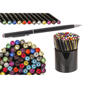 Black pen with Swarovski stone, 2 ass. & 12 colours ass., 72 pcs. with pen holder display