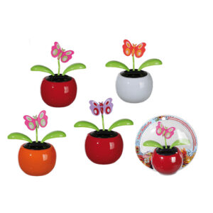 Movable butterfly II in plastic pot with solar cell, ca. 11 cm, 4 colours ass., in blister pack for hanging