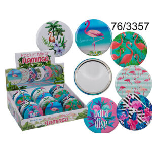 Pocket mirror, Flamingo, ca. 7 cm, 6 ass., 24 pcs. per display