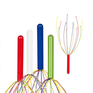 Metal headmassager, Colours, with 12 massaging arms, ca. 25 cm, 4 colours ass.,  in plastic tube
