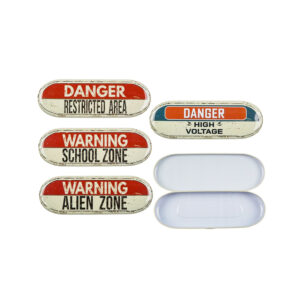 Metal pencil case, Vintage Look, Danger & Warning