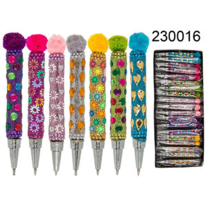 Multi coloured writing pen with Pom Pom, ca. 7,5 cm