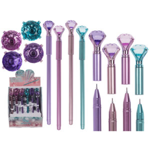 Pen, metallic finish, with deco stone, 4 colours ass, , 24 pcs. per tray