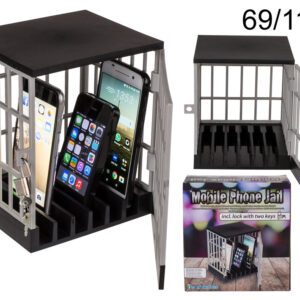 Black/grey coloured Mobile Phone Jail, ca. 15 x 19 cm, incl. lock with two keys
