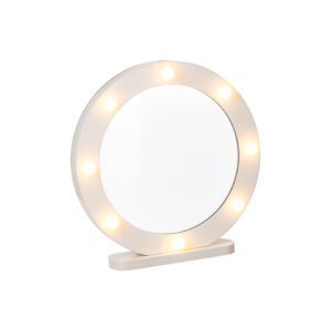 White round plastic mirror with 8 warm white LED, 25, 5 x 24, 5 cm