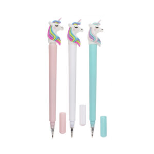 Pen, unicorn, ca. 16 cm, plastic, 3 colours ass., 12 pcs per display