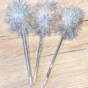 White coloured plastic pen, glitter Pom Pom, ca. 22 cm