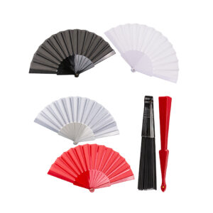 Plastic fan, uni, ca. 23 x 40 cm, 4 colours ass., 24 pcs. per display