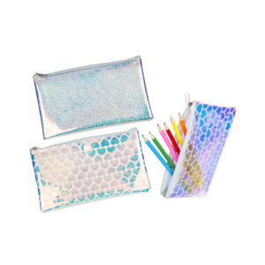 Holographic pouch, hearts & glitter,  with Zipper, approx. 18, 5 x 10, 5 cm