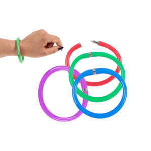 Pen, Bracelet, ca. 25 cm, plastic material, 4 colours ass., set of 6 pcs. on blister card