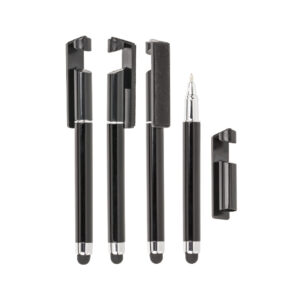 Metal ball pen 4 in 1, (mobile stand, touchscreen-stylus, ball pen, screen cleaner), ca. 11 cm