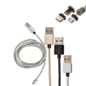USB cable with 3 magnetic adaptors for iPhone, Typ C & Micro