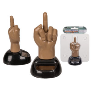 Moveable figurine, middlefinger, with solar cell, ca. 7 cm, in double blisterpackaging for hanging