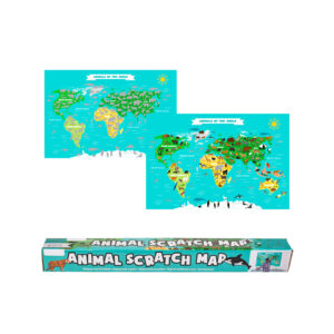 World map for scratching, Animals, ca. 88 x 52 cm, in gift box