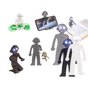 Reading lamp, men body, with LED (incl. batteries) ca. 16 cm, plastic, 3-colours ass., on blistercard, 24 pcs. per Display