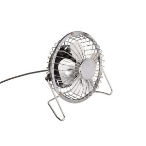 Metal desktop fan, shiny chrome, ca. 14,5 x 15 cm, with USB cable