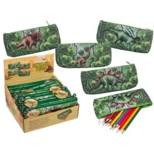 Plastic pouch with zipper, Dinosaur,  ca. 21 x 9,5 cm, 4 assorted, plastic, 24 pcs per diplay