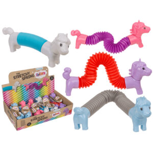 Stretchy Spring Unicorn, approx. 6,5 x 14 cm – 6,5 x 24 cm, 4 colours ass., 12 pcs. per display