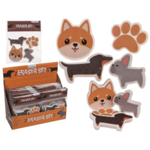 Eraser, Dog, approx. 12,5 x 6,5 cm, set of 4 on headercard, 24 pcs. per display