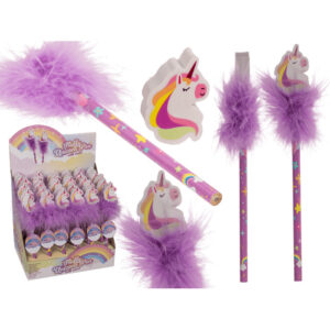 Pencil with eraser, Fluffy Unicorn, approx. 18,5 cm, on card, 36 pcs. per display