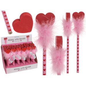 Pencil with eraser, Fluffy Heart, approx. 18,5 cm, on card, 36 pcs. per display