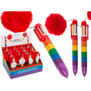 Ball Pen with 6 coloured cartridges, Pride Pom Pom, approx. 14,2 cm, 16 pcs. per display