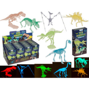 DIY Dinosaur Skeleton Assembly Kit, approx. 10 cm, Glow in the Dark, 6 ass. (T-Rex, Brachiosaurus, Triceratops, Stegosaurus, Spinosaurus, Pterosaur) ABS, in gift box, 24 pcs. per display