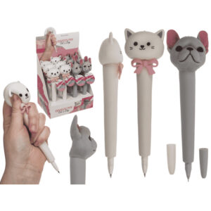 Squeeze Pen, Dog & Cat, approx. 19 cm, 2 ass., 12 pcs. per display