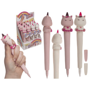 Squeeze Pen, Unicorn, approx.19  cm, 2 ass., 12 pcs. per display