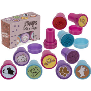 Stamps, Cats and Dogs, 2,5 cm. set of 6 in gift box