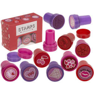 Stamps, Hearts and Kisses, 2,5 cm. set of 6 in gift box