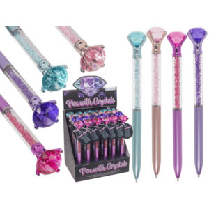 Pen with crystals, 16 cm, 4 colours ass., 24 pcs. per display