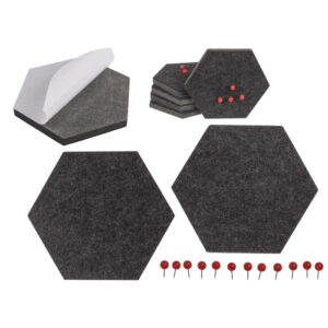 felt memo boards for sticking, hexagonal, Set of 6 pcs, 15 x 17 x 1,3 cm, with 12 pins, shrink wrap with insert paper