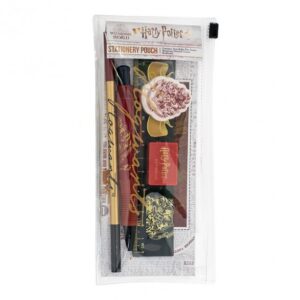 Harry Potter School Set – Crest. Contains: Ruler 15cm, Pen, Eraser, Sharpener, Pencil & Bookmark Cutter