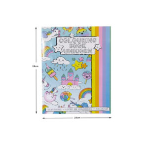 COLORING BOOK W STICKERSHEET UNICORN L BAG 12 PCS 20X28CM