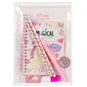 SET MAGICAL UNICORN: CASE. NOTEBOOK. PEN. PENCILS 2PCS. HIGHLIGHTER. ERASER. PENCIL SHARPENER