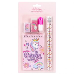 STATIONERY SET UNICORN PARTY: NOTEBOOK. PENCILS 2PCS. ERASER. HIGHLIGHTER SHARPENER