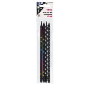 ROUND PENCIL WITH ERASER HB 4 PCS, STAR