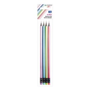 TRIANGULAR PENCIL WITH ERASER HB 4 PCS, PEARL