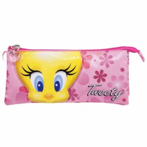 TWEETY Triple Pencil Case Pink Flow