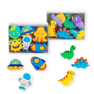 ERASER DINO & SPACE BOX SET OF 6, 2 ASSORTED