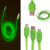 Green USB data cable, glowing in the dark, Type iPhone, C & Micro 2, 7 m